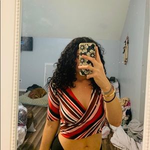 Forever 21 striped wrap front crop top